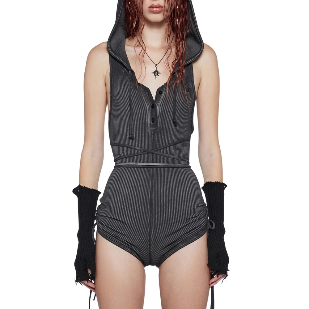 Darker Wavs Filter Ribbed Hoodie Romper